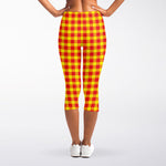 Red And Yellow Check Pattern Print Women's Capri Leggings