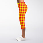 Red And Yellow Check Pattern Print Women's Capri Leggings