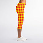 Red And Yellow Check Pattern Print Women's Capri Leggings