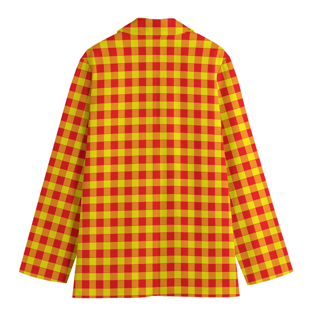 Red And Yellow Check Pattern Print Women's Cotton Blazer