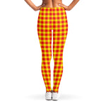 Red And Yellow Check Pattern Print Women's Leggings