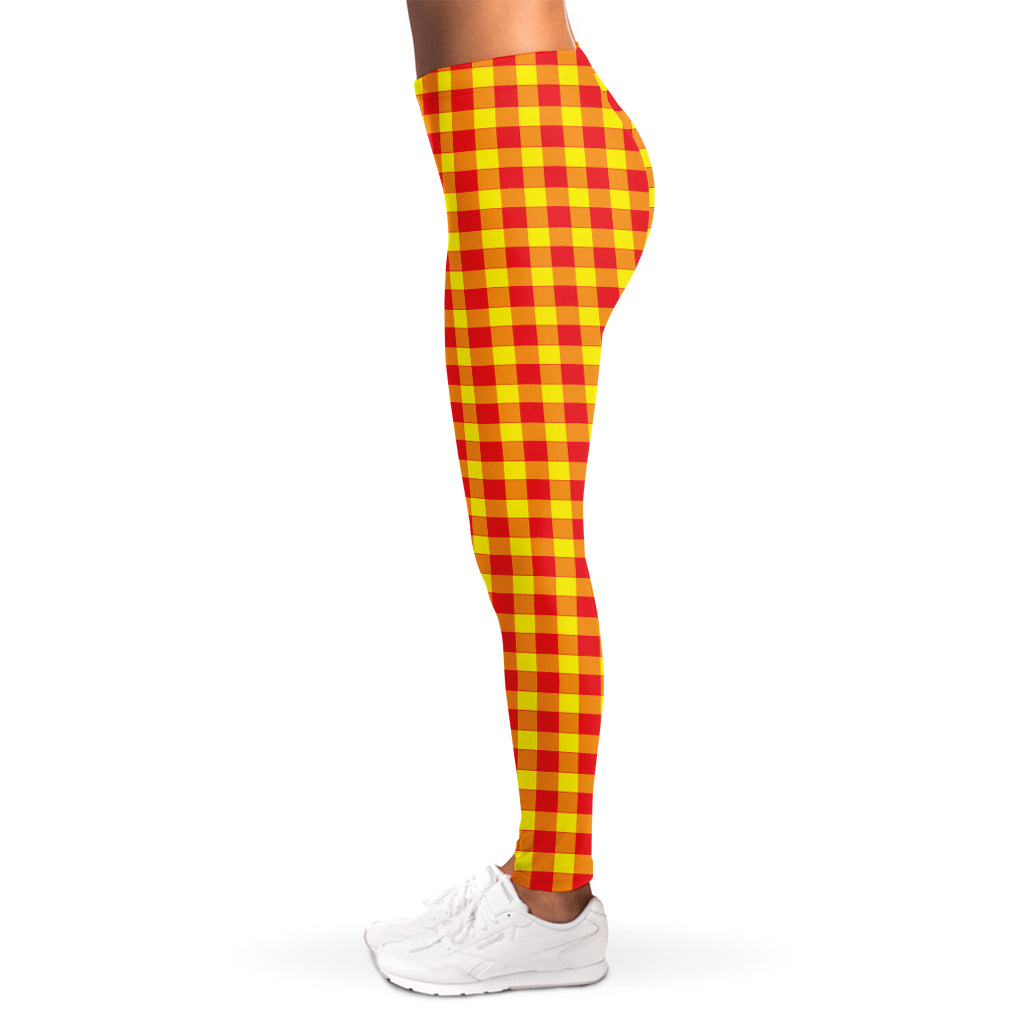 Red And Yellow Check Pattern Print Women's Leggings