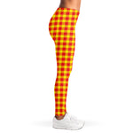 Red And Yellow Check Pattern Print Women's Leggings