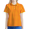 Red And Yellow Check Pattern Print Women's Polo Shirt