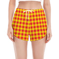 Red And Yellow Check Pattern Print Women's Split Running Shorts