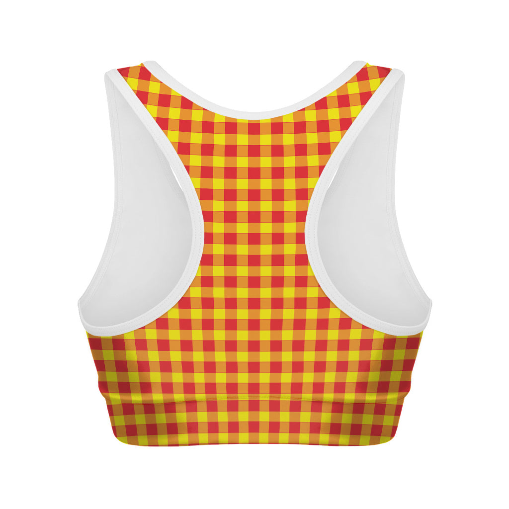 Red And Yellow Check Pattern Print Women's Sports Bra