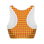 Red And Yellow Check Pattern Print Women's Sports Bra