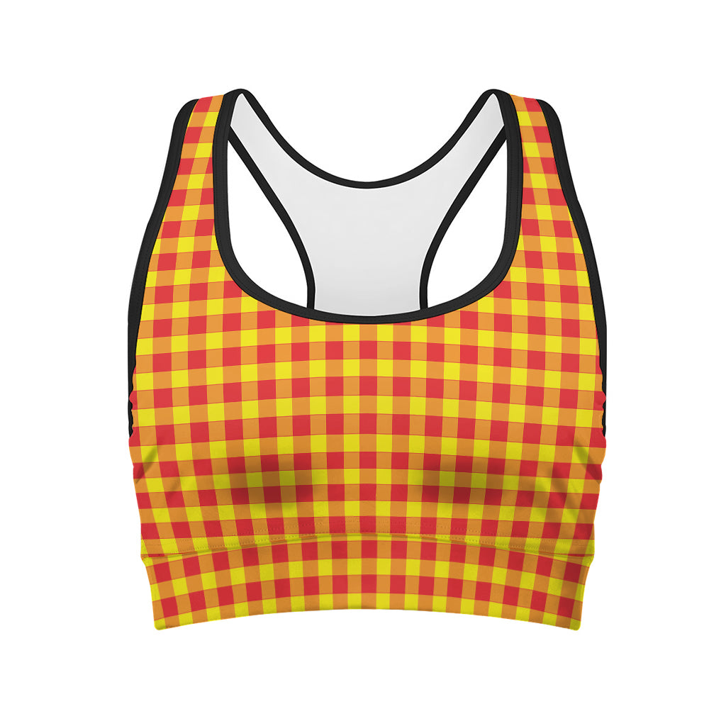 Red And Yellow Check Pattern Print Women's Sports Bra