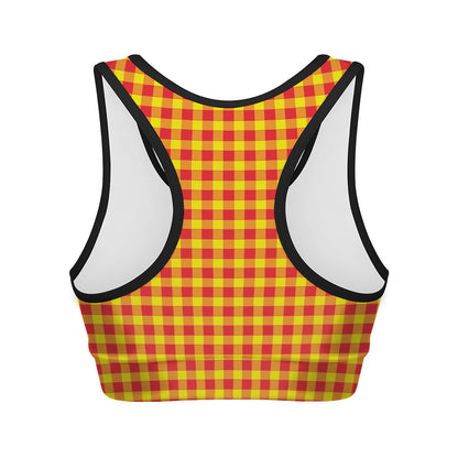 Red And Yellow Check Pattern Print Women's Sports Bra