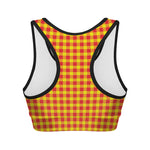 Red And Yellow Check Pattern Print Women's Sports Bra
