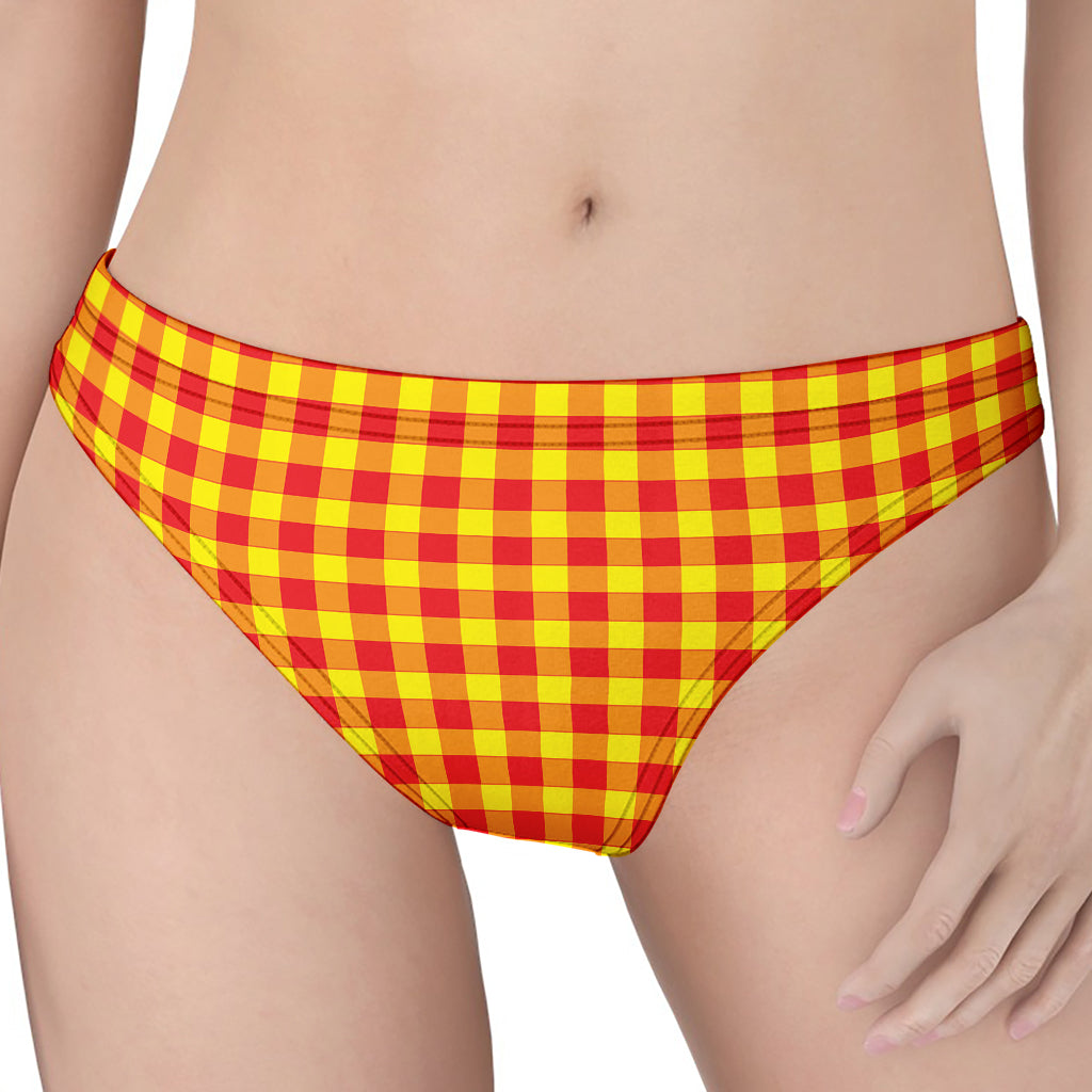 Red And Yellow Check Pattern Print Women's Thong