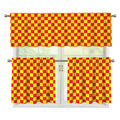 Red And Yellow Checkered Pattern Print 3 Piece Kitchen Curtains