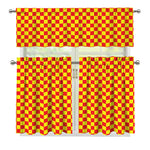 Red And Yellow Checkered Pattern Print 3 Piece Kitchen Curtains
