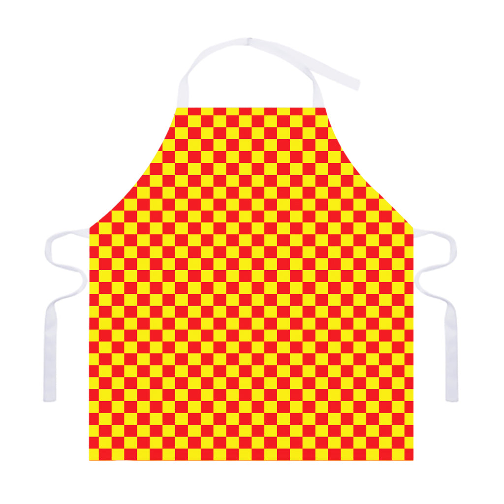 Red And Yellow Checkered Pattern Print Adjustable Apron