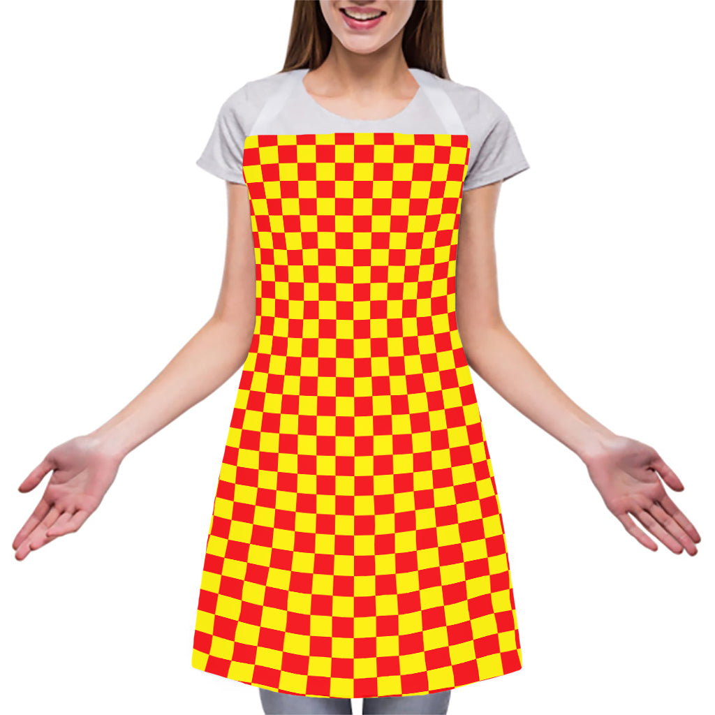Red And Yellow Checkered Pattern Print Adjustable Apron