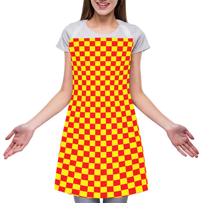 Red And Yellow Checkered Pattern Print Adjustable Apron