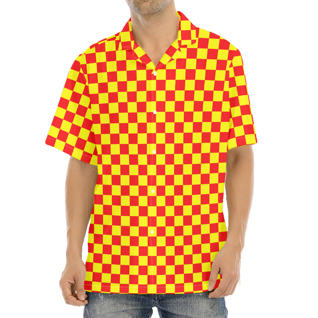 Red And Yellow Checkered Pattern Print Aloha Shirt