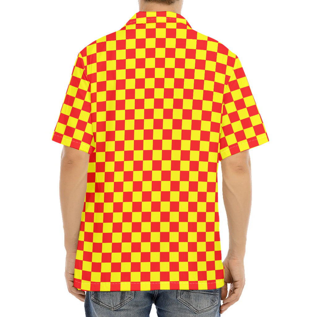 Red And Yellow Checkered Pattern Print Aloha Shirt