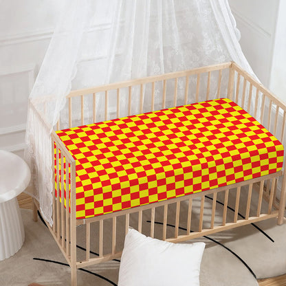 Red And Yellow Checkered Pattern Print Baby Crib Sheet
