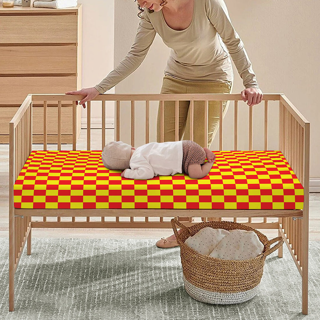 Red And Yellow Checkered Pattern Print Baby Crib Sheet