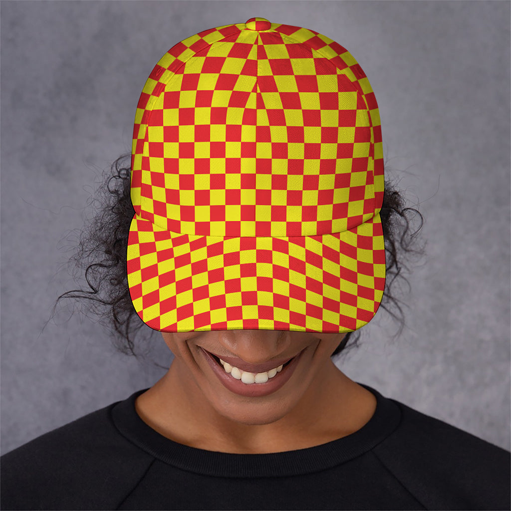 Red And Yellow Checkered Pattern Print Baseball Cap