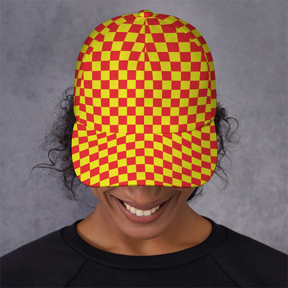 Red And Yellow Checkered Pattern Print Baseball Cap