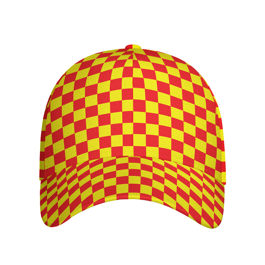 Red And Yellow Checkered Pattern Print Baseball Cap