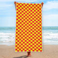 Red And Yellow Checkered Pattern Print Beach Towel