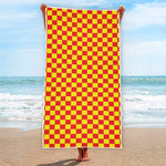 Red And Yellow Checkered Pattern Print Beach Towel