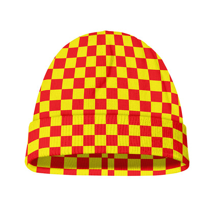 Red And Yellow Checkered Pattern Print Beanie