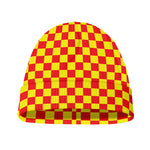 Red And Yellow Checkered Pattern Print Beanie