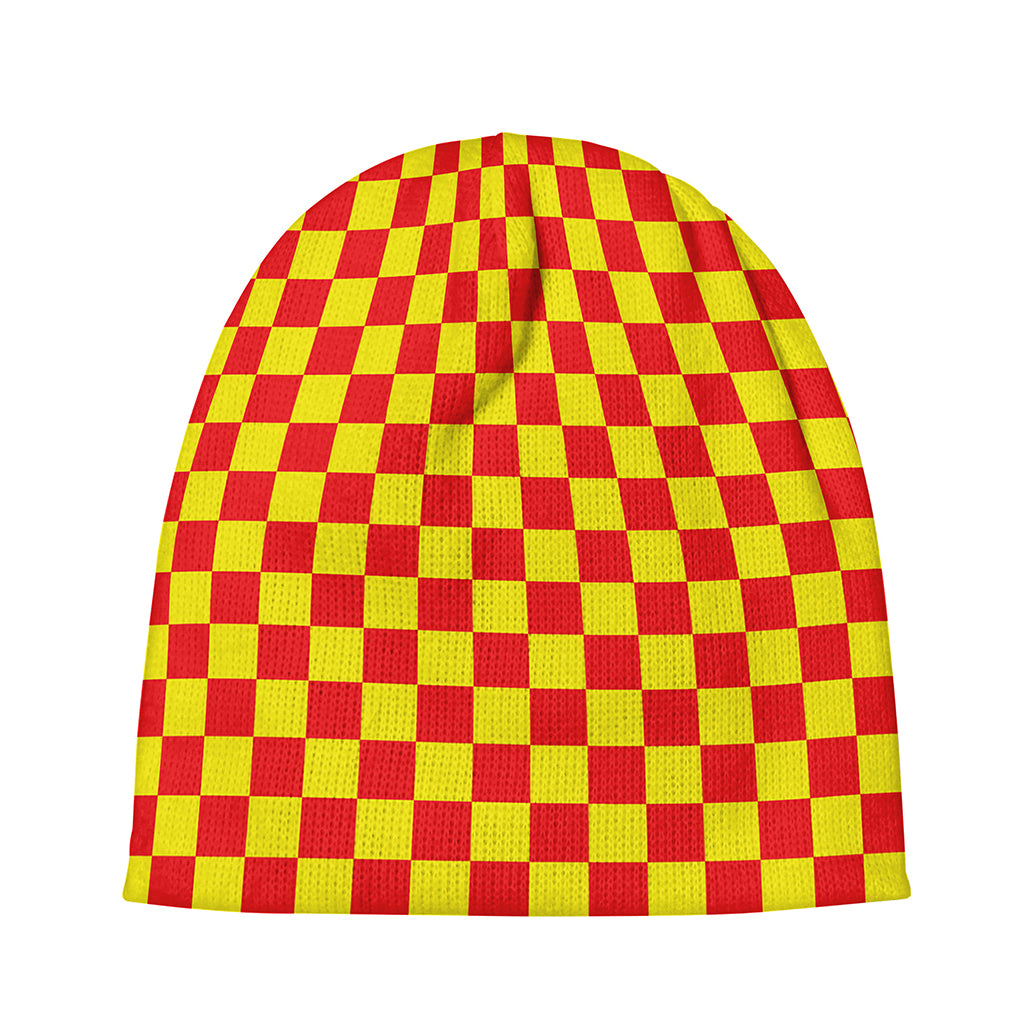 Red And Yellow Checkered Pattern Print Beanie