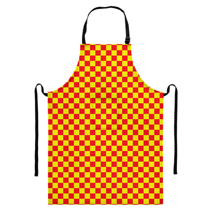Red And Yellow Checkered Pattern Print Bib Apron With Pocket