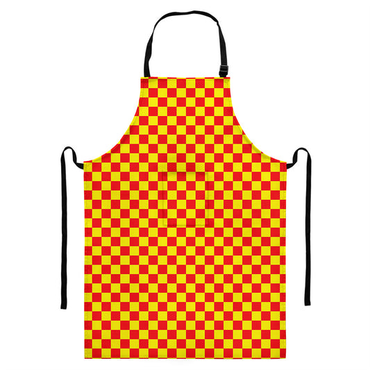 Red And Yellow Checkered Pattern Print Bib Apron With Pocket