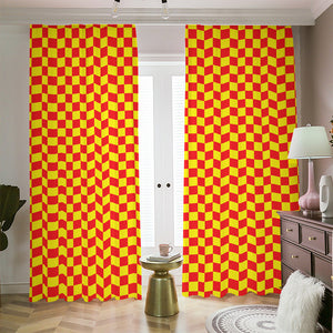 Red And Yellow Checkered Pattern Print Blackout Pencil Pleat Curtains