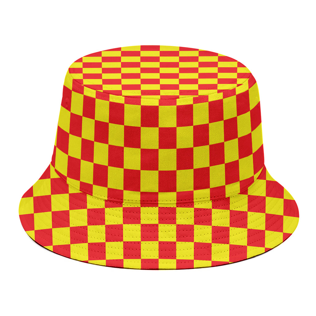 Red And Yellow Checkered Pattern Print Bucket Hat