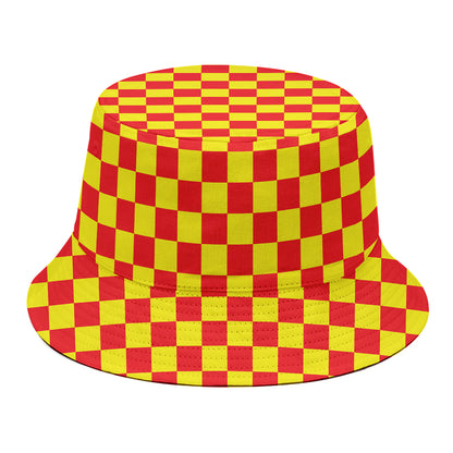 Red And Yellow Checkered Pattern Print Bucket Hat
