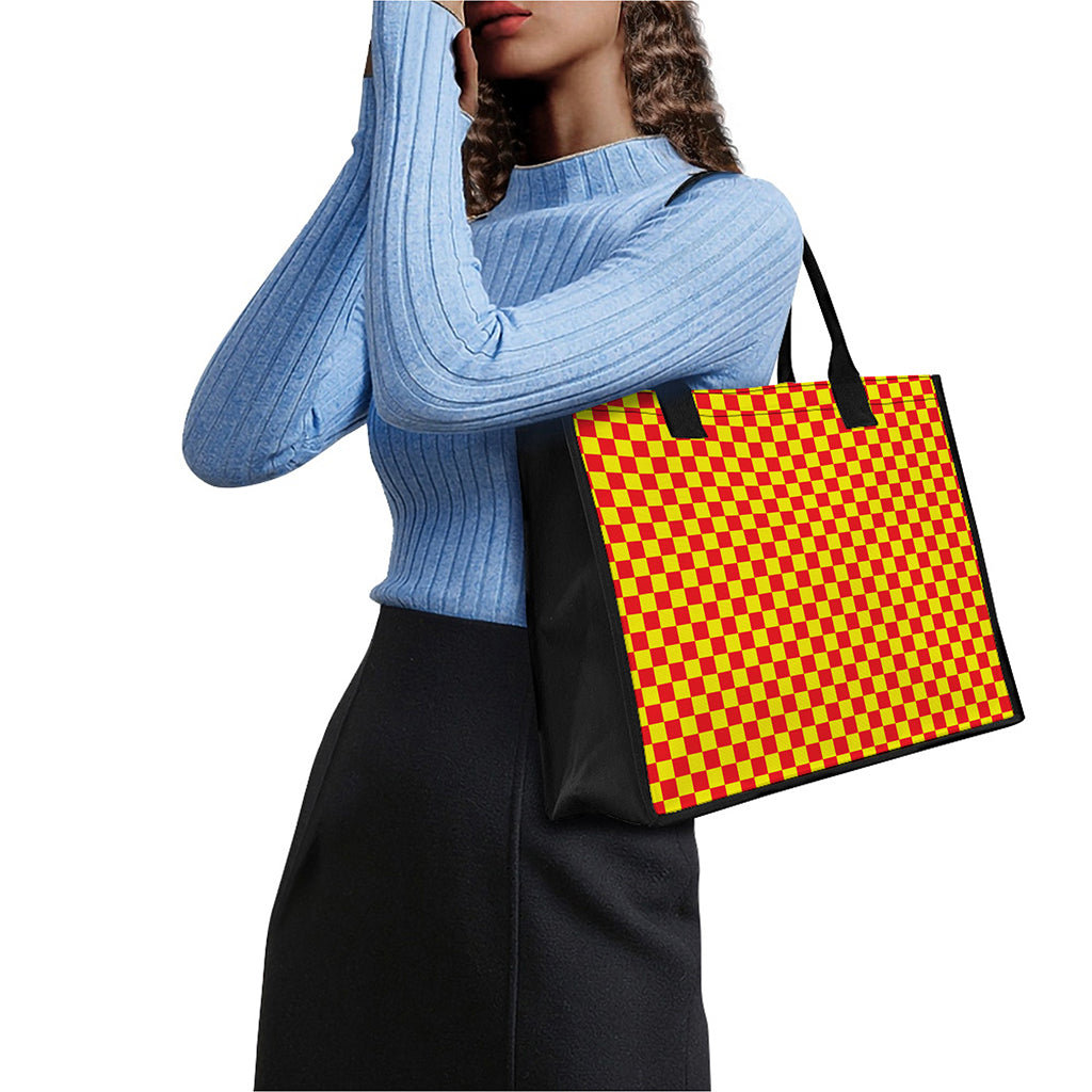 Red And Yellow Checkered Pattern Print Canvas Tote Bag