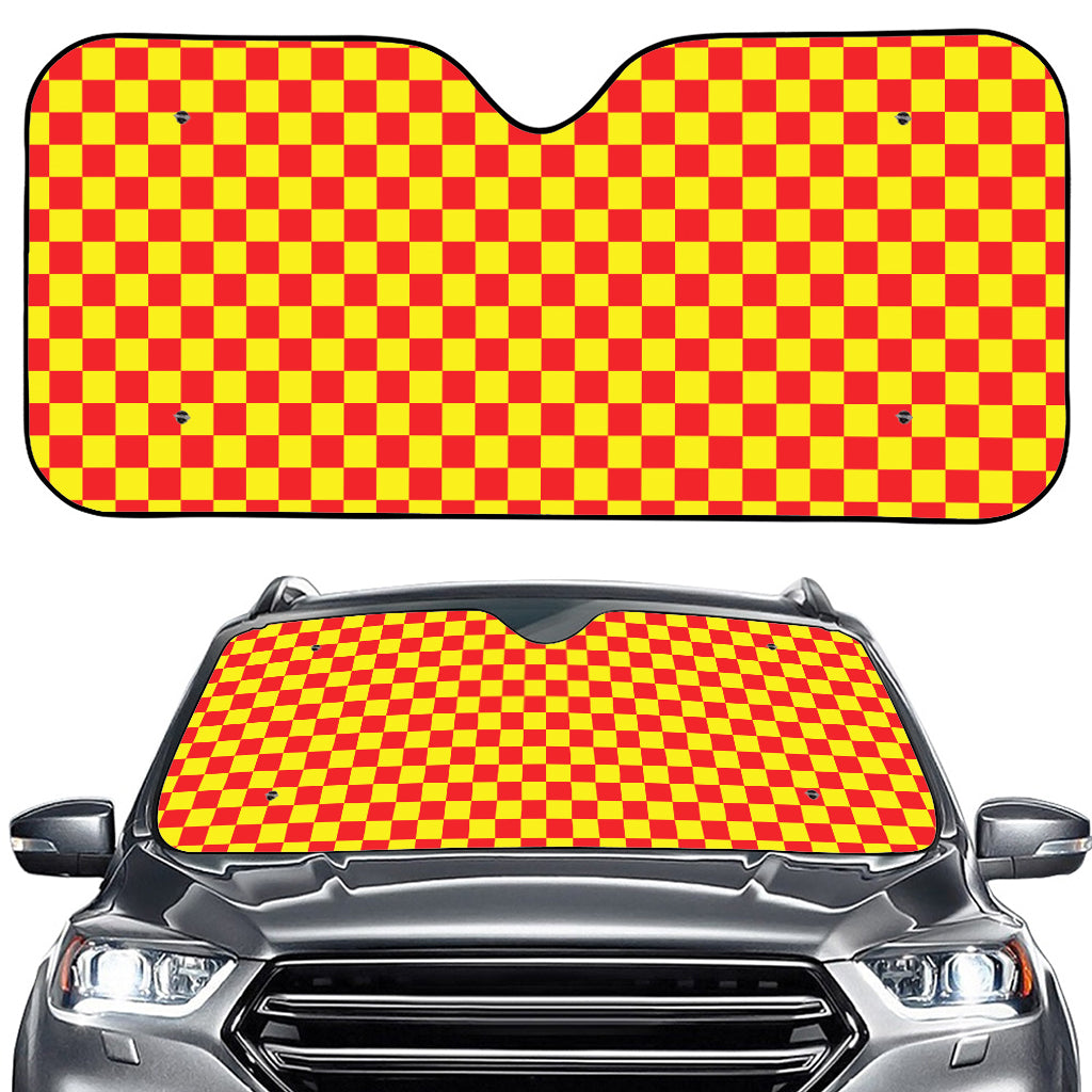 Red And Yellow Checkered Pattern Print Car Windshield Sun Shade
