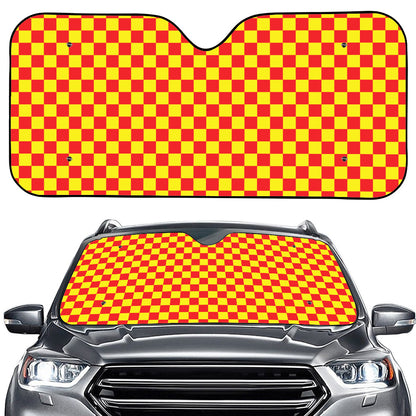 Red And Yellow Checkered Pattern Print Car Windshield Sun Shade