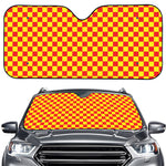 Red And Yellow Checkered Pattern Print Car Windshield Sun Shade