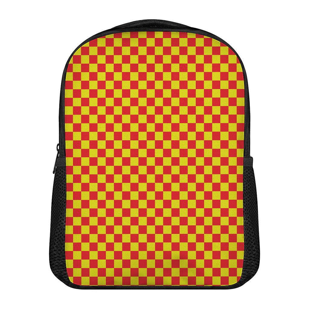 Red And Yellow Checkered Pattern Print Casual Backpack