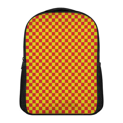 Red And Yellow Checkered Pattern Print Casual Backpack
