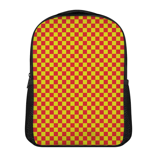 Red And Yellow Checkered Pattern Print Casual Backpack