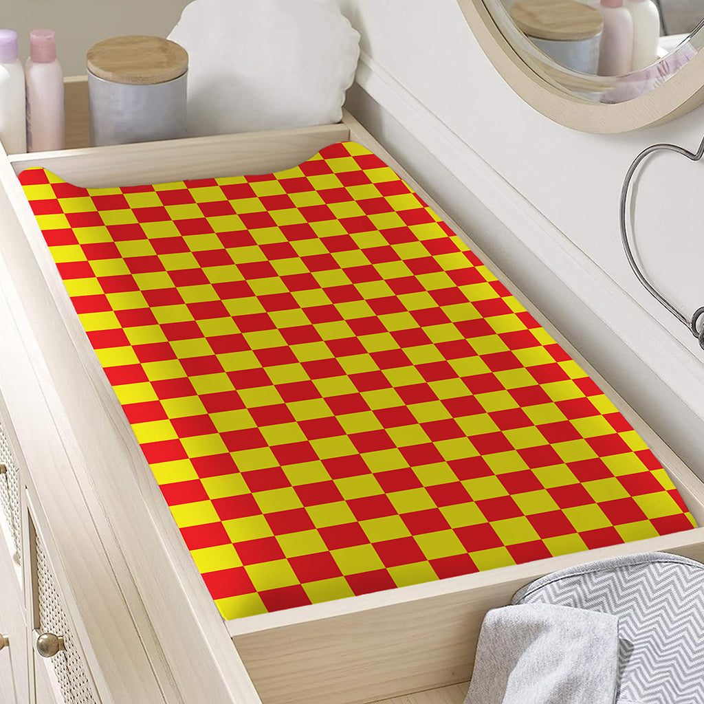 Red And Yellow Checkered Pattern Print Changing Pad Cover