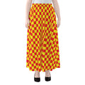 Red And Yellow Checkered Pattern Print Chiffon Maxi Skirt