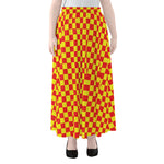 Red And Yellow Checkered Pattern Print Chiffon Maxi Skirt