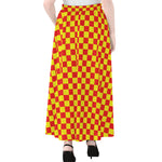 Red And Yellow Checkered Pattern Print Chiffon Maxi Skirt