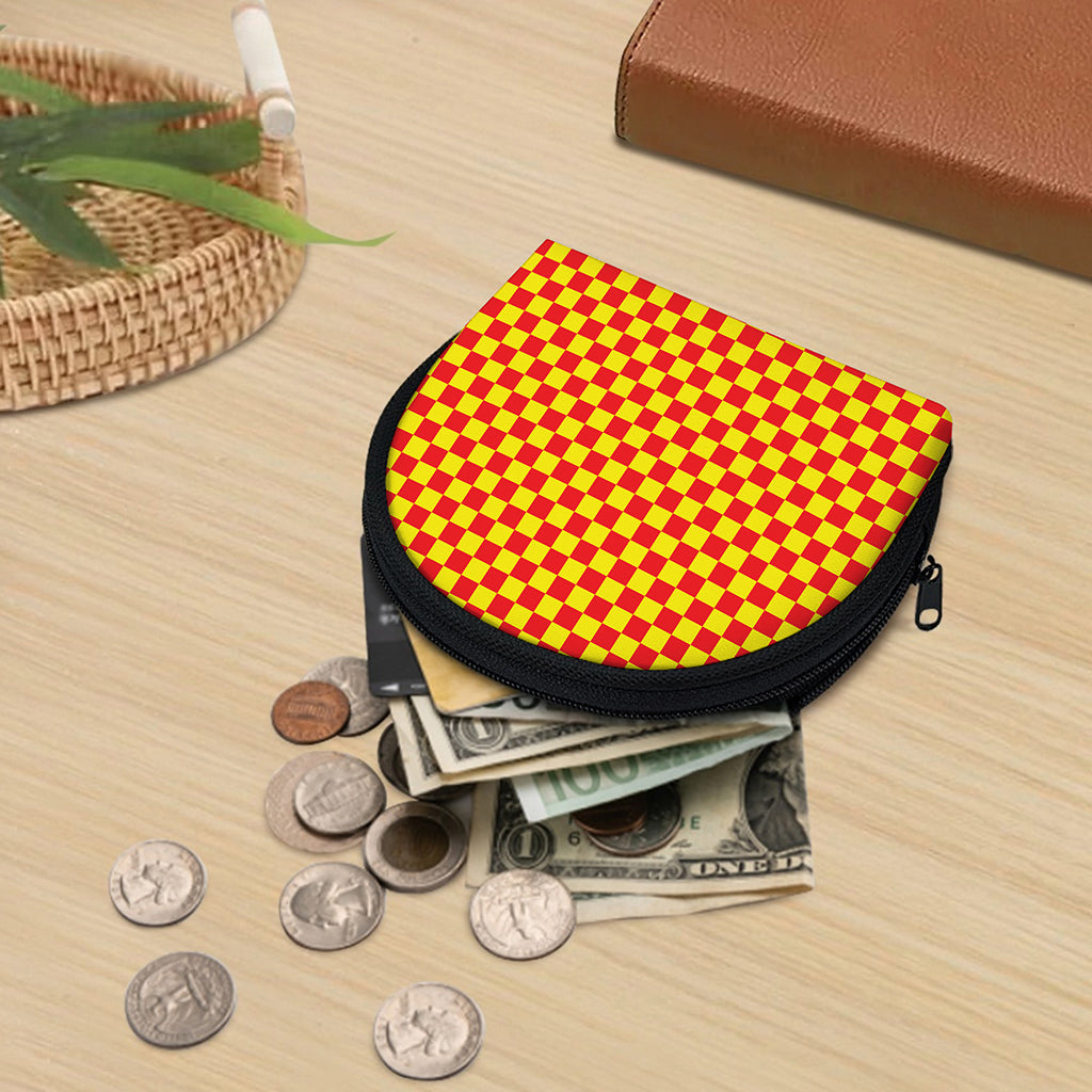 Red And Yellow Checkered Pattern Print Coin Purse