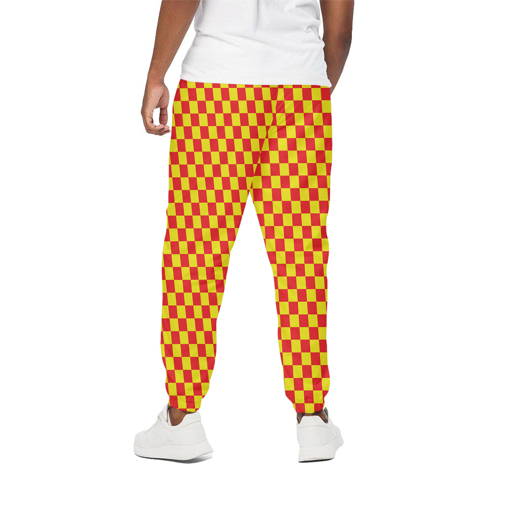 Red And Yellow Checkered Pattern Print Cotton Pants
